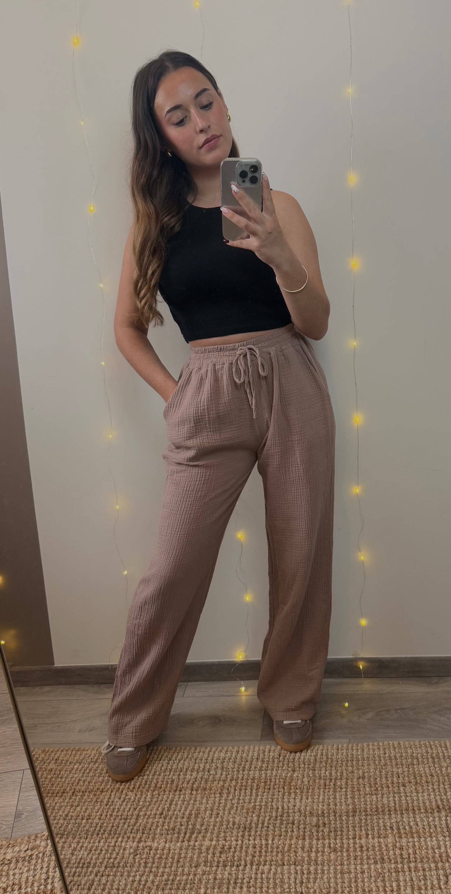 PANTALON GAZE DE COTON - MARRON