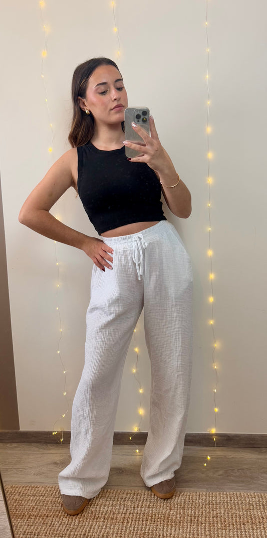 PANTALON GAZE DE COTON - BLANC