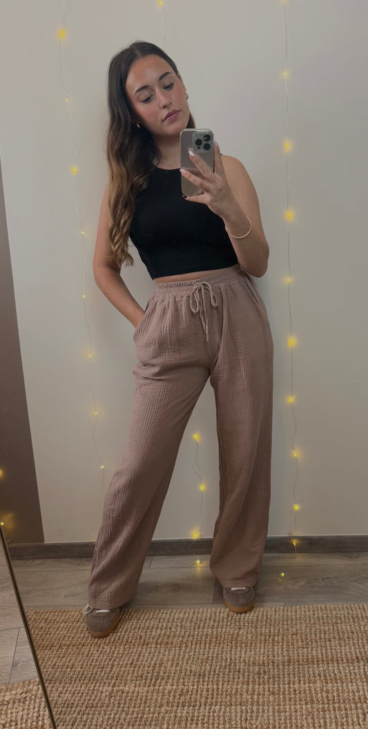 PANTALON GAZE DE COTON - MARRON